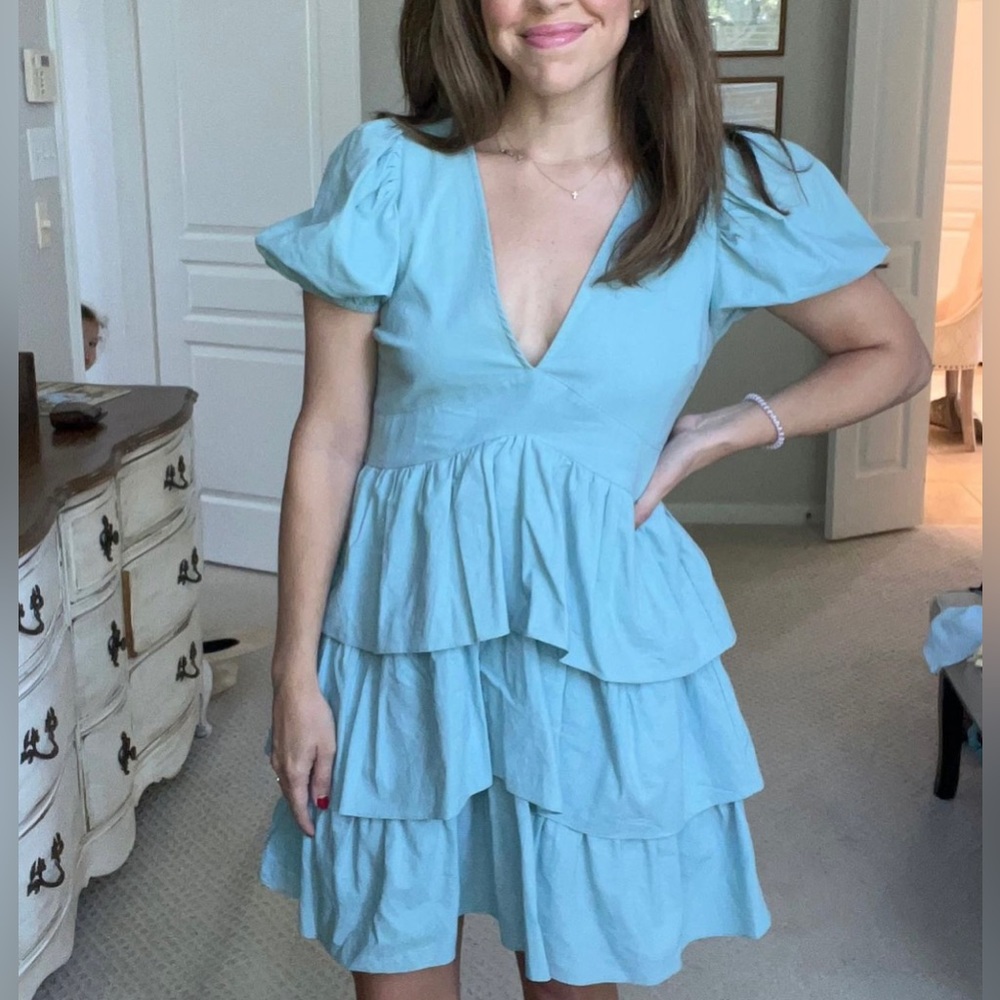Lalavon Puff Sleeve Ruffle Dress